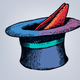 A AI-generated app icon of a magic hat in gainsboro , pastel red , pastel green , champagne color scheme