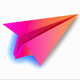 A AI-generated app icon of a paper airplane in hot pink, bright teal, sunny yellow color scheme