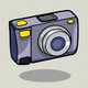 A AI-generated app icon of a digital camera in army green , mauve , gray , off white color scheme