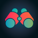 A AI-generated app icon of a binocular in red-orange color and coral pink color and coral pink color and camel color color scheme