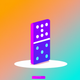 A AI-generated app icon of a domino piece in salmon color and lime color and blue-violet color and lime green color color scheme
