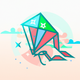 A AI-generated app icon of a kite in aqua blue color and lemon chiffon color and pink color and red-orange color color scheme