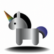 A AI-generated app icon of a cute, cartoon-style unicorn in mulberry color and ash gray color and bright silver color and gunmetal gray color color scheme