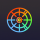 A AI-generated app icon of a roulette wheel in sizzling red color and orange color and yellow color and dandelion yellow color color scheme