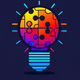 A AI-generated app icon of A light bulb with puzzle pieces inside in colorful color scheme