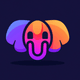 An app icon of  an image of an elephant looking like a light bulb with lavender blush and mauve and scarlet and dark khaki scheme color