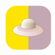 A AI-generated app icon of a sun hat in bright yellow color and greyish pink color and light gray color and yellow color color scheme