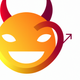A grinning, devilish smiley face with horns and tail  app icon - ai app icon generator - app icon aesthetic - app icons