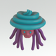 A AI-generated app icon of a medusa in pale yellow color and dark blue color and pastel purple color and deep orange color color scheme