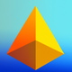 A AI-generated app icon of a decagon in bright blue color and bright yellow color and dark orange color and bright orange color color scheme