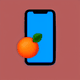 A AI-generated app icon of a orange in mauve , cadet blue color scheme