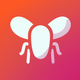 A AI-generated app icon of a fly in dark orange color and bluish gray color and light purple color and bright pink color color scheme