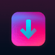 A AI-generated app icon of an arrow down on square stack  in silver , marsala , hot pink , teal color scheme