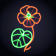 A AI-generated app icon of a nasturtium flower in cyber grape color and black color and yellow-orange color and pink color color scheme