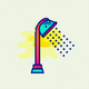 A AI-generated app icon of a shower in red color and aqua blue color and green-yellow color and light green color color scheme