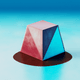 An app icon of  an image of a pentagonal pyramid shape with deep sky blue and dusty rose and dark red and pale turquoise scheme color