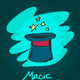 A AI-generated app icon of a magic hat in dark turquoise , pastel yellow , raspberry , khaki color scheme