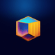 A AI-generated app icon of a hexagon diamond shape in bright yellow , navy blue , turquoise , saddle brown color scheme