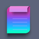 An app icon of  an image of a paper with blue violet and olive green and slate grey and hot pink scheme color