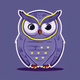 A AI-generated app icon of an owl in cool grey , dark violet color scheme