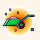 A AI-generated app icon of a plow in forest green color and sunshine yellow color and spring green color and orange color color scheme