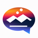 A Circular Speech Bubble Has A Calming Sunrise Mountain Inside app icon - ai app icon generator - app icon aesthetic - app icons