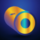 An app icon of  an image of a hallow cylinder shape with indigo and amber and light yellow and puce scheme color
