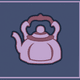 An app icon of  an image of a tea kettle with pale violet red and dark blue and violet and purple scheme color