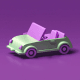 A AI-generated app icon of a car in dark olive green , magenta , lavender color scheme