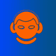 A AI-generated app icon of music in dark orange , royal blue , tomato , pastel red color scheme