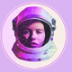 A AI-generated app icon of an astronaut in periwinkle , lavender blush , light salmon , black color scheme