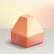 A AI-generated app icon of a pentagonal pyramid shape in peach , medium purple , rose quartz , orange color scheme