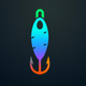 A AI-generated app icon of a fishing lure in sunshine yellow color and yellow color and red-orange color and olive drab color color scheme