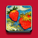 An app icon of  a strawberry with royal blue and rosy brown scheme color