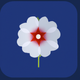 A AI-generated app icon of a hollyhock flower in blue color and rich red color and rich red color and dark blue color color scheme