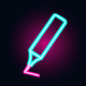 A AI-generated app icon of a pen in blue-green color and blue color and ivory color and red-violet color color scheme