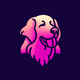 A AI-generated app icon of a Golden Retriever dog in deep pink , rose , celadon , indigo color scheme