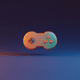 An app icon of  an image of a game controller with bright orange and deep sky blue and nude and pastel yellow scheme color