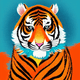A AI-generated app icon of a tiger in turquoise , orange red color scheme