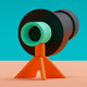 A AI-generated app icon of a telescope in teal , jet black , burnt orange , watermelon color scheme