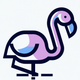 A AI-generated app icon of a flamingo in purple and pink color scheme
