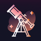 A AI-generated app icon of a telescope in light brown color and bluish gray color and white color and pink color color scheme