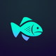A AI-generated app icon of a tilapia in raspberry color and pale purple color and fuchsia color and coral color color scheme
