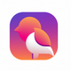 A AI-generated app icon of a bird in pinkish-orange color and purplish red color and pinkish purple color and bluish gray color color scheme