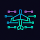 A AI-generated app icon of a plane icon with circuit lines in  color scheme