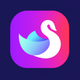 A AI-generated app icon of swan in colorful color scheme