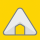 A AI-generated app icon of a triagular roof in yellow, white color scheme