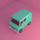 A AI-generated app icon of a car in dark olive green , magenta , lavender color scheme