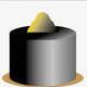 A AI-generated app icon of a cake in black color and light gray color and light gray color and bright yellow color color scheme