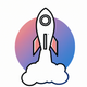 A AI-generated app icon of a space rocket spewing smoke in pink and purple color scheme